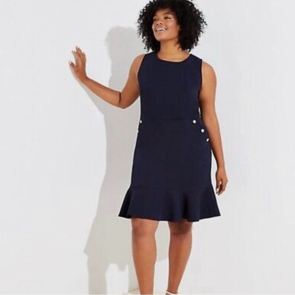 LOFT Navy Blue Pearl Button Pocket Dress. Size 20 - Picture 3 of 5